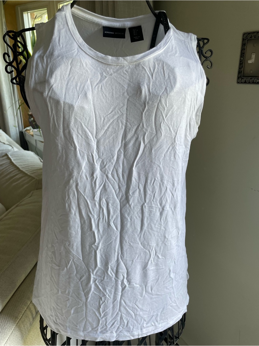 Adrienne Vittadini White Cotton Crewneck Tank